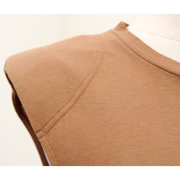 Tibi Camel Tan Padded Shoulder Sleeveless Muscle Style Top Tee Shirt Size XS - Picture 5 of 7